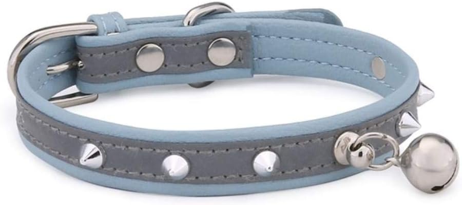 VOWAN 1 pcs PU Leather Luminous Cat Collar Punk Rivet Pendant Cat Bell Collar Metal Buckle Dog Collar Pet Collar,Blue