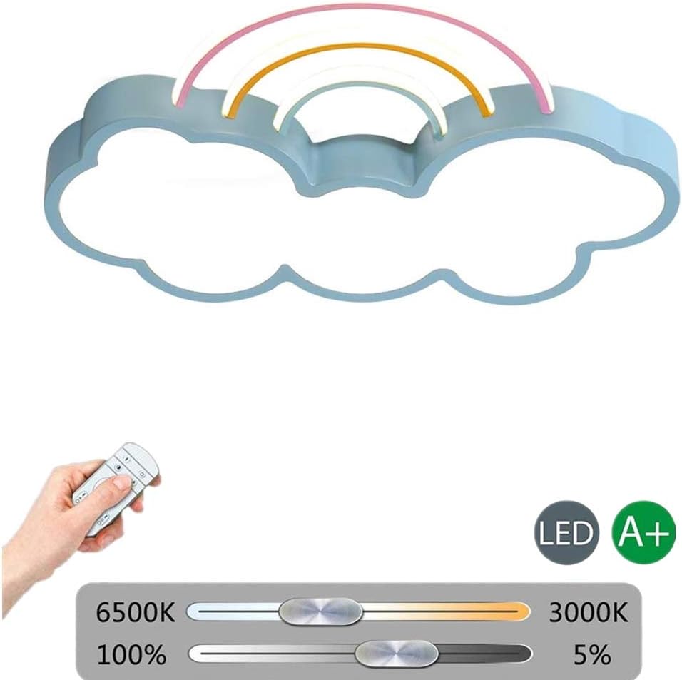 LED Ceiling Light Dimmable with Remote Control Children's Room Ceiling Lamp Modern Acrylic Clouds Rainbow Design Chandelier, Boy And Girl Bedroom Ceiling Lighting [Energy Class A++],Blue,Ø48CM/36W