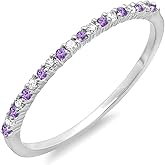 Dazzlingrock Collection 14K Solid Gold Round Amethyst & White Diamond Womens Anniversary Wedding Band Stackable Ring