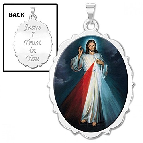 PicturesOnGold.comDivine Mercy Double Sided Oval Religious Medal Color Protection Jewelry Gifts for Men & Women - Available in Solid 14K Yellow or White Gold, or Sterling Silver