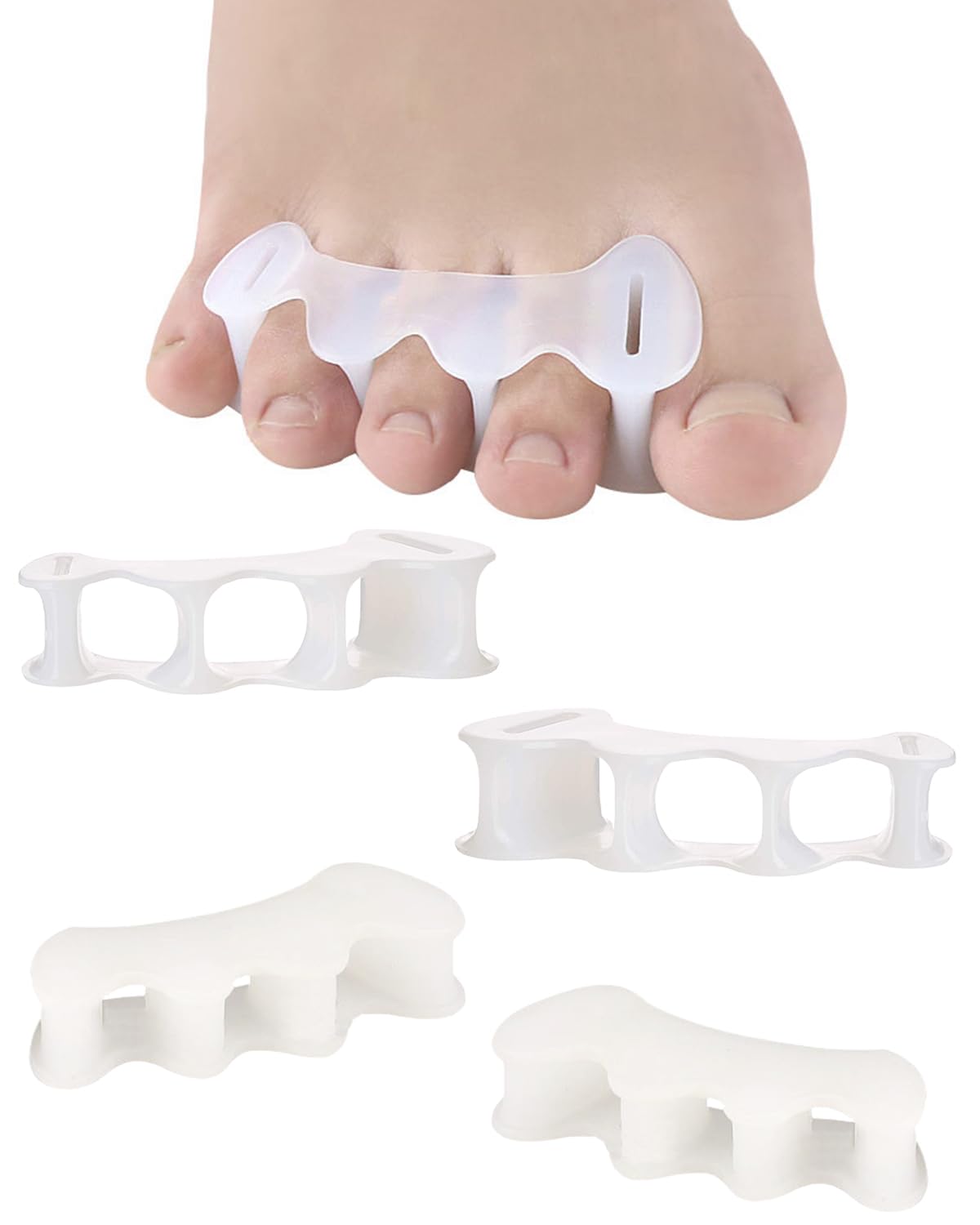 Photo 1 of 2 Pair Bunion Toe Separators Toe Spacers for Feet Women Men to Correct Their Toes, Foot Alignment, Silicone Toe Spreaders Toe Straightener for Hammertoe, Curled Toes (S, 2 Firm + 2 Soft)