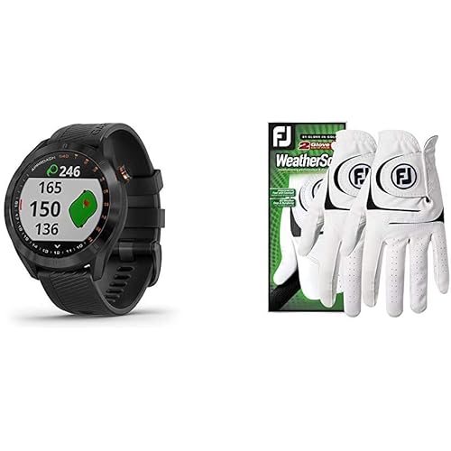Garmin Approach S40, Stylish GPS Golf Smartwatch, Lightweight with Touchscreen Display, Black Stainless with Black Band & Footjoy Men's WeatherSof 2-Pack Golf Glove White Large, Worn on Left Hand