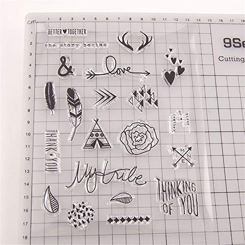 Love Thinking of You Heart Feather Flowers Stamps Rubber Clear Stamp/Seal Scrapbook/Photo Album Decorative Card Making Clear Stamps
