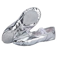 WOBAOS Ballet Slippers Dance Gymnastics Yoga Shoes Flats for Girls(Women/Big Kid/Little Kid/Toddler)(Silvery, 9 (B) M US)