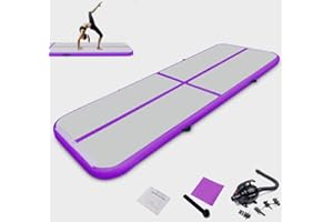 SUDOO 10ft/13ft/16ft Inflatable Gymnastics Tumbling Mat 4" Thick Air Tumble Track Training Mat with Electric Air Pump for Home Use/Tumble/Gym/Exercise/Training/Cheerleading/Yoga/Parkour/Beach/Park/Water