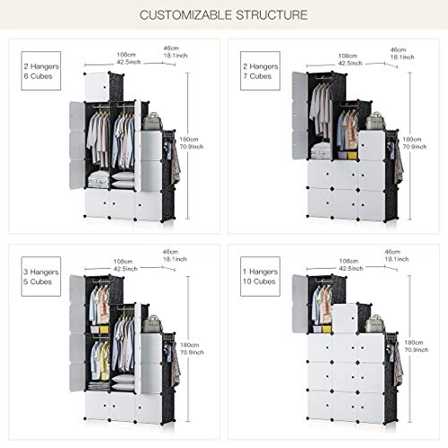 GEORGE&DANIS Portable Wardrobe Closet Plastic Dresser Bedroom Armoire DIY Cube Storage Organizer, Black, 18 inches Depth, 3x5 Tiers Trapezoid
