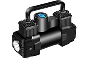 12V 150PSI Dual Cylinder Heavy Duty Air Compressor, Portable Tire Inflator with Light - Fast Electric Air Pump for Car, Truck