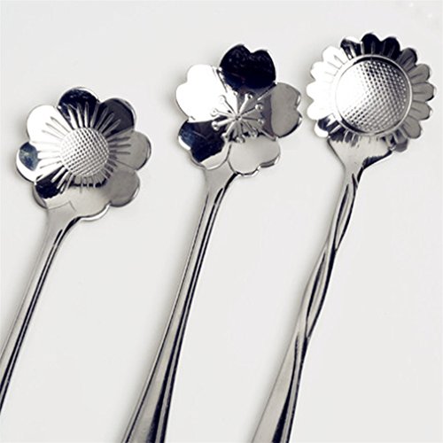 Rumfo Set of 8 Flower Coffee Spoon Tea Spoon Dessert Spoons Scoop Stainless Steel Tableware Stirring/Sugar/Stir/Bar/Mixing/Ice Cream Spoon for Kitchen Dining Bar, Condiment or Spice (Silver) - Thumbnail 7