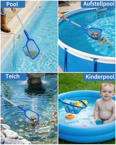 MRUN BONE Pool Kescher Feinmaschig Poolkescher 150 cm Poolnetz mit Teleskopstange Fein Netz für Pool, Schwimmbad, Teich, Aufstellpool, Planschbecken, Algen, Aufblasbarer Pool