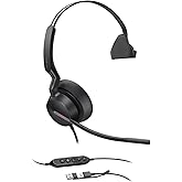 Yealink UH46 Mono USB Wired Headset with 3 Noise Cancelling Microphones for PC/Computer/Laptop, Teams Certified,Mute Call Button for Home Office Online Meetings, Plug & Play USB-C/A