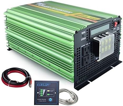 EDECOA Pure Sine Wave Power Inverter 3500W DC 12V to AC 120V with LCD Display and Remote Controller 4 AC Outlets and 1 Hardwire Terminal
