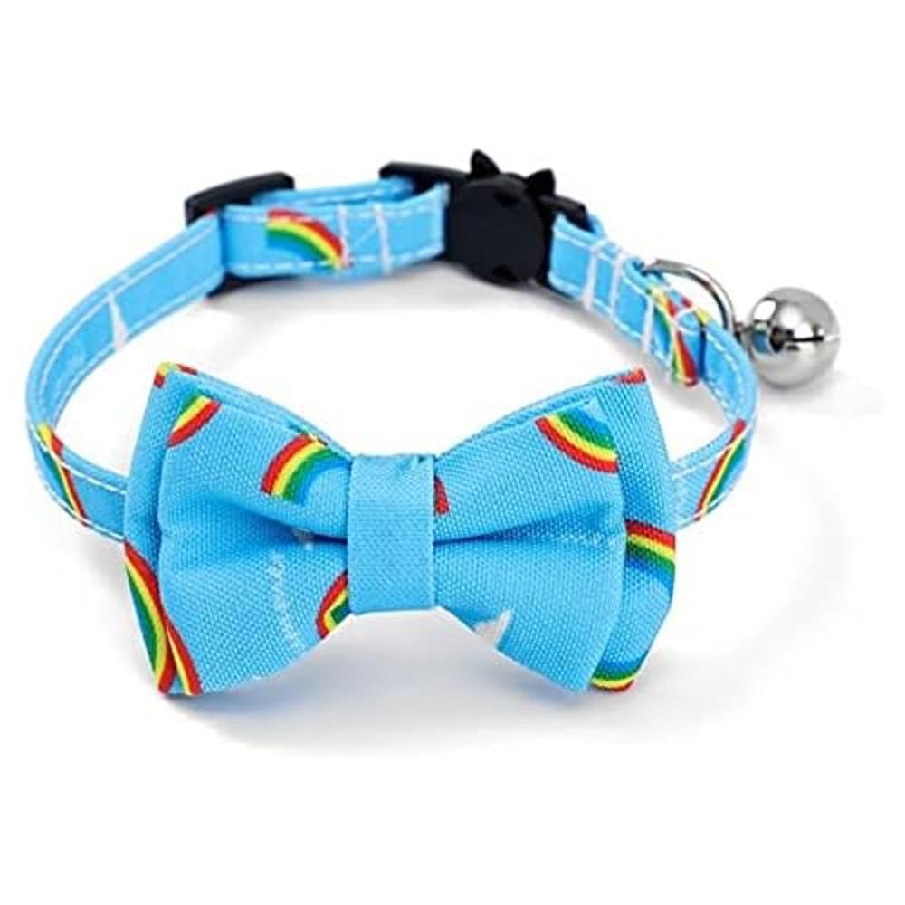 Bowtie Cat Collars with Bell | Safe Quick Release Breakaway Buckle | ZACAL Cat Collars (Rainbow Print)