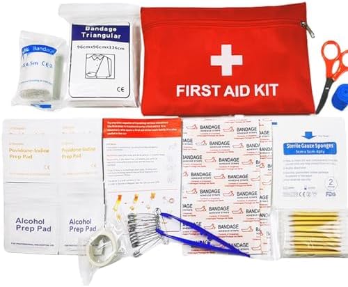 Luxiremi Medi Mini First Aid Kit 14 Kinds 74 Pieces Red Portable Medical Kit