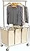 DecoBrothers Heavy Duty 3 Bag Extendable Laundry Sorter Cart with Hanging Bar, Beige