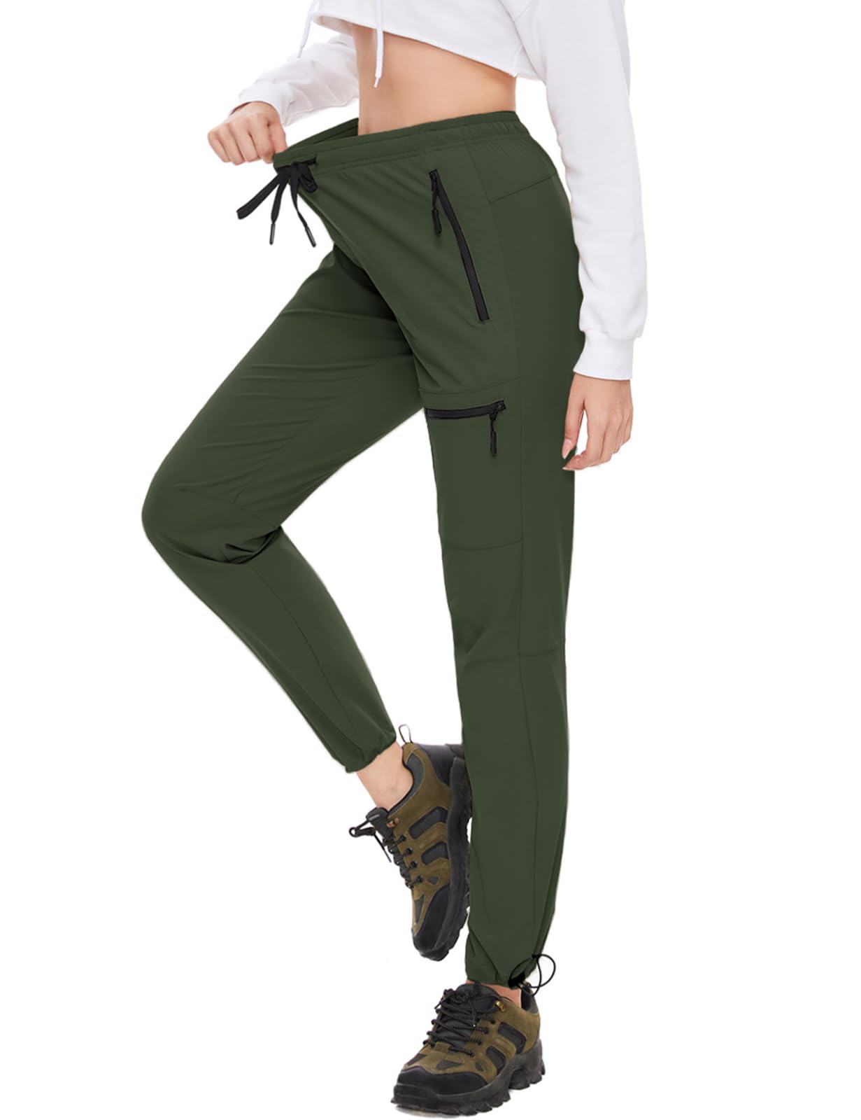 SEVEGO Womens Hiking Pants Tall Inseam 30" Athletic Cargo Pants Lightweight 4 Zipper Pockets Water Resistant Elastic Waist, Green, L Image SEVEGO Womens Hiking Pants Tall Inseam 30" Athletic Cargo Pants Lightweight 4 Zipper Pockets Water Resistant Elastic Waist, Green, L Image