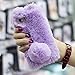 for iPhone 5 5S Case,Shinetop Slim Fit Luxury Bling Diamond Soft Warm Fluffy Rabbit Fur Case Cover Handmade Bunny Hair Plush with Crystal Bowknot Protective Case for iPhone 5 5S