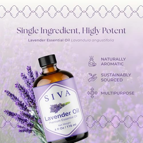 SIVA Lavender Essential Oil 4 Fl Oz – for Diffuser, Skin & Hair Care – Ideal for Massage & DIY Blends – with Dropper