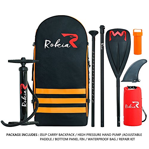 Rokia R Inflatable Stand Up Paddleboard 11 Feet (6 Inches Thick) Premium SUP for All Skill Levels, Orange
