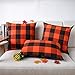 4TH Emotion Set of 2 Farmhouse Buffalo Check Plaid Throw Pillow Covers Cushion Case Polyester Linen for Fall Halloween Home Decor Orange and Black, 18 x 18 Inches