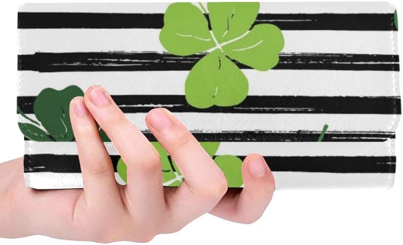Unique Custom Clover Leaf Hand Drawn Doodle Women Trifold Wallet Long Purse Credit Card Holder Case Handbag