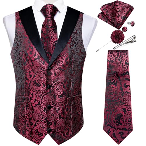 DiBanGu Mens Paisley Suit Vest Set Red Large