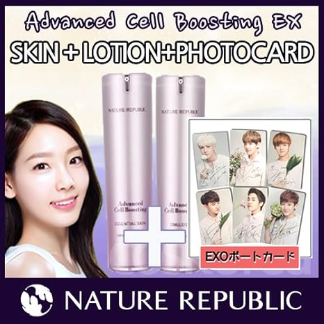 Amazon 少女時代テヨン の広告 Nature Republc Advanced Cell Boosting アドバンストセルブースティング エッセンシャルスキン1ml エマルジョン1ml Exo Photo Card1枚プレゼント Coskorea 安い韓国化粧品海外直送品 Nature Republc 化粧水 通販