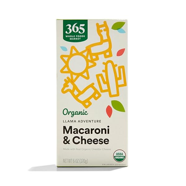 365 BY WHOLE FOODS MARKET, ORGANIC CHEDDAR MACARONI & CHEESE SHAPES, LLAMA ADVENTURE, 6 OUNCE