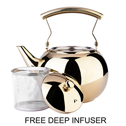2 Liter Tea Pot Gold Pot with Infuser for Loose Tea Stainless Steel