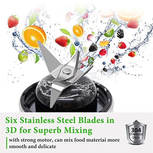 Portable Blender, Personal Smoothie Blender with USB Rechargeable, AHNR 15oz Small Blender Juicer Mixer Six Blades for Shakes,Smoothies,Fruit Vegetables Drinks (FDA, BPA Free)