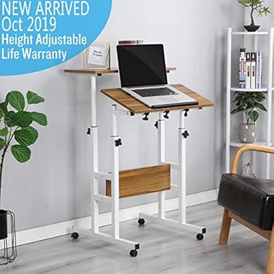 Qwork 2 Tier Mobile Standing Desk Stand Up Desk Height Adjustable Laptop Desk Home Office Workstation Ergonomic Sit To Stand Table Tilting Computer Desk On Wheels For Home Office School Ancient Oak Amazon Sg Home