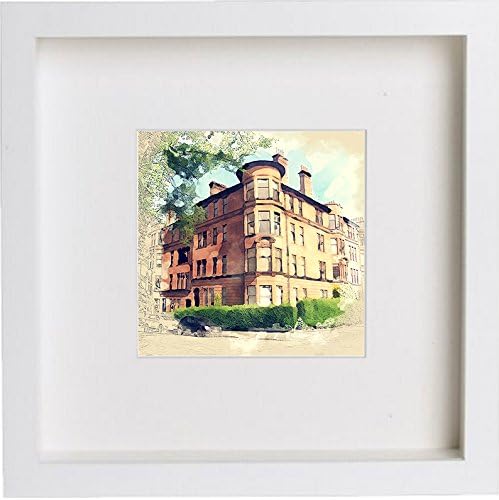 White Square Picture Frame - Home Décor - Wall Art - Hanging Photo Frames – Glasgow Tenement with Contemporary White Frame 23x23cm 63