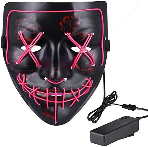 HOSOTO Halloween Mask LED Light up Mask For Halloween Festival Cosplay Halloween Costume Party Decorations (Pink)