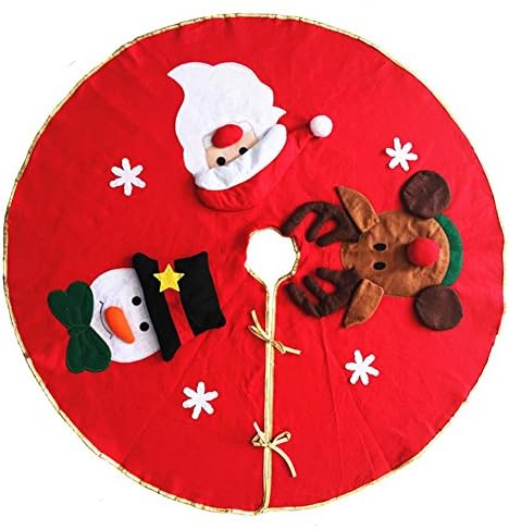 Micirc 40" Christmas Tree Skirt Christmas Decorations Apron with Santa, Snowman, Snowflake Reindeer, Red Christmas tree mat with gold edges