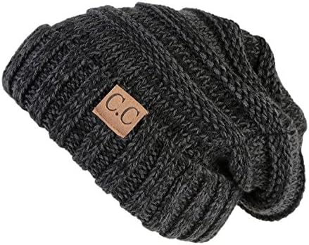 Trendy Warm Comfortable Chunky Soft Knit Oversized Slouchy Unisex Beanie (Black Multicolor)
