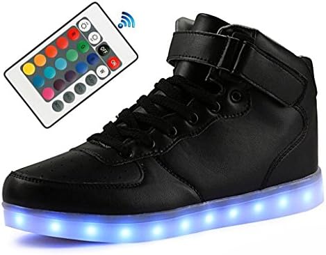 Richarde Mens Leather Sneaker Womens LED Short Boots 7 Color Light Up Shoes Black 44