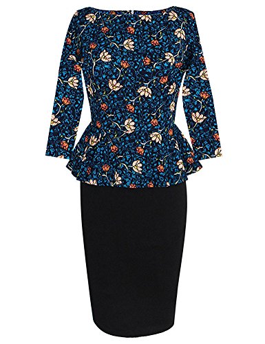 Vintage Wear To Work Pencil Dress เดรส แฟชั่นชุดทำงาน Saslax ผู้หญิง 3/4 Sleeve Peplum Elegant