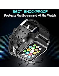 Temdan   Funda impermeable para Apple Watch Series 4 de 1.732 in, protector de pantalla integrado, cuerpo completo, carcasa resistente con silicona suave, correa para Apple Watch Series 4 de 1.732 in y 2018 (negro)