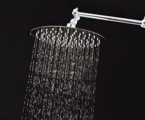 Large Stainless Steel Rainhead with Adjustable Arm | Quality 10 Inch Round Shower Head with Easy Adjustment Ball Joints | Fused Edges which Won't Split Open | Silicon Water Jets for Superior Flow