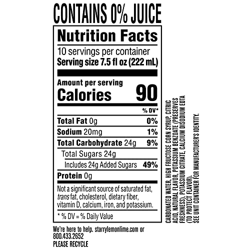 STARRY LEMON LIME SODA, CAFFEINE FREE, MINI CANS, 7.5 FL OZ (PACK OF 10)