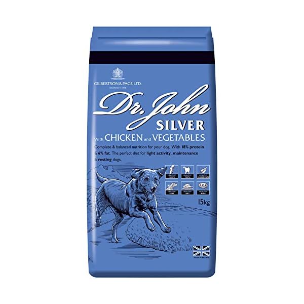 Dr John Silver Dry Dog Food 15kg - Chicken with Vegetables - Complete Dog Biscuits 15kg - Senior and Adult Dog Food for…