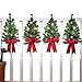 Collections Etc Christmas Trees with Solar Lights and Red Bows Outdoor Fence Decor - Home Holiday Accents - Attached Hooks for Easy Hanging