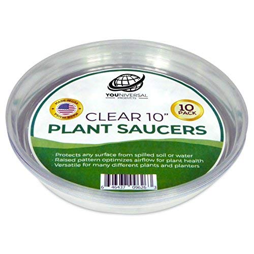 YOUniversal Products 10 Pack of 10 Inch Clear Plastic Plant Saucers for Indoor and Outdoor Plants