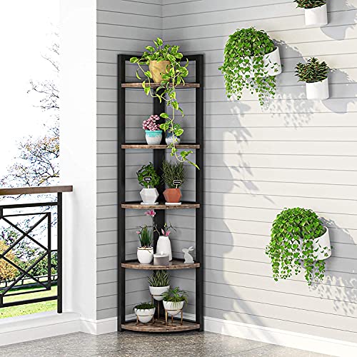 Tribesigns Corner Plant Stand Indoor, Rustic 5 Tier Corner Shelf Stand ...