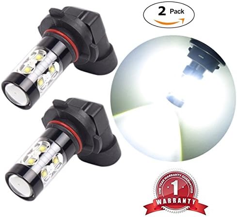 FlashWolves Extremely Bright Max 50W High Power H10 9145 9140 LED Bulbs with projector for DRL or Fog Lights, Xenon White 6000K (Pack of 2)