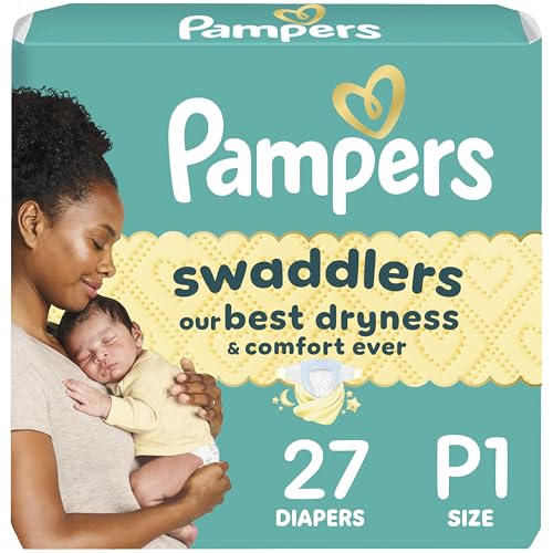 Pampers Swaddlers Diapers, Size P1 (<6 Ibs), 27 Count, Hypoallergenic, Absorben…