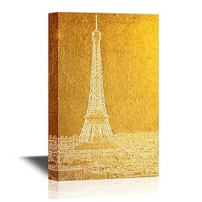 Golden Color Canvas Wall Art - Eiffel Tower in Paris - Gallery Wrap Modern Home Art | Ready to Hang - 12x18 inches