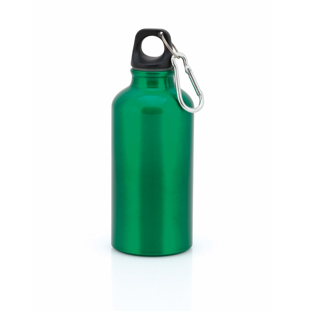 Aluminium Drinking Water Bottle with Screw cap and Carabiner, 400ml (Green) โ image 1