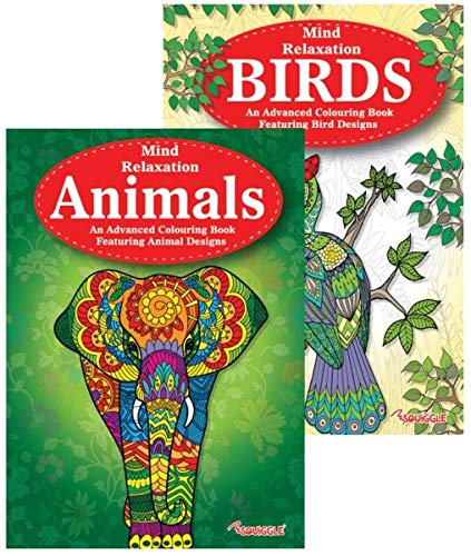 Animals & Birds Adult Colouring Books, Relaxation Anti Stress Ideal Xmas Gift Pack of 2