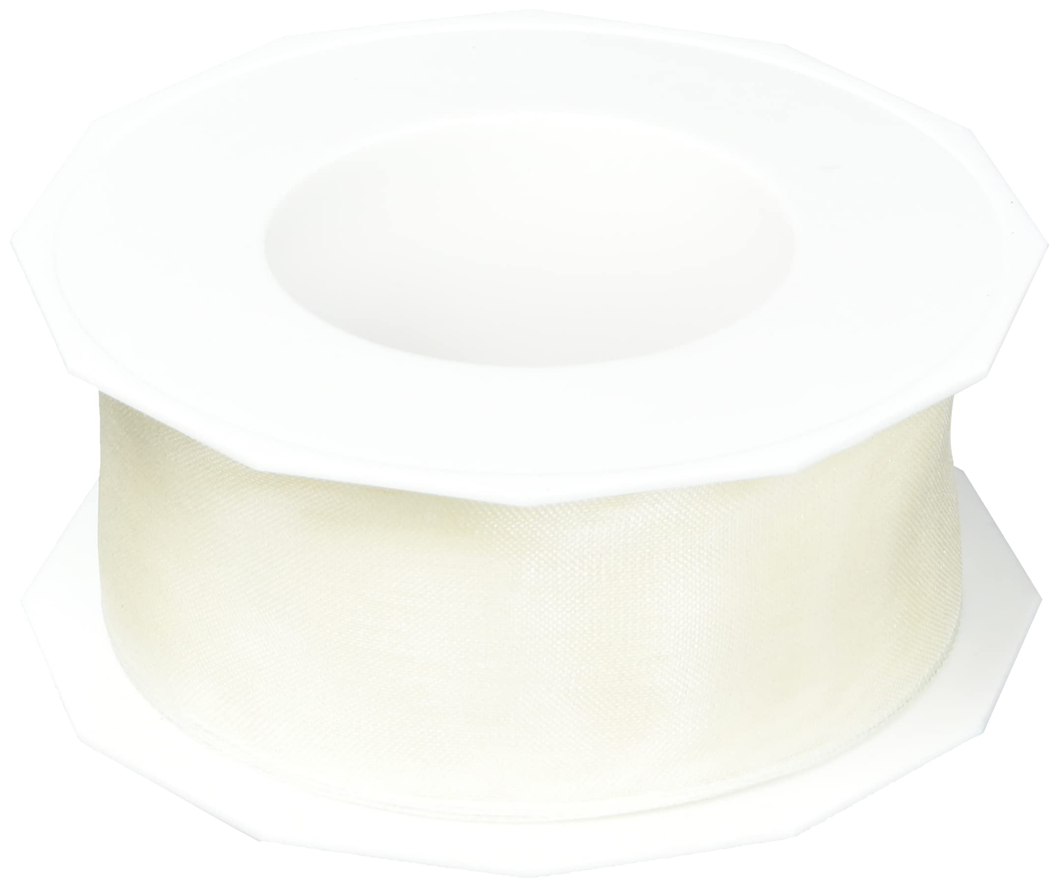 PRÄSENT - Four Seasons Organza wired edge Ribbon Cream 40 mm width, 25 m length — image 1