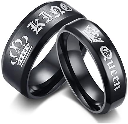 Couples Rings His or Hers Matching Set Titanium Wedding Engagement Bands comfort fit (Women, Black,Size 10)